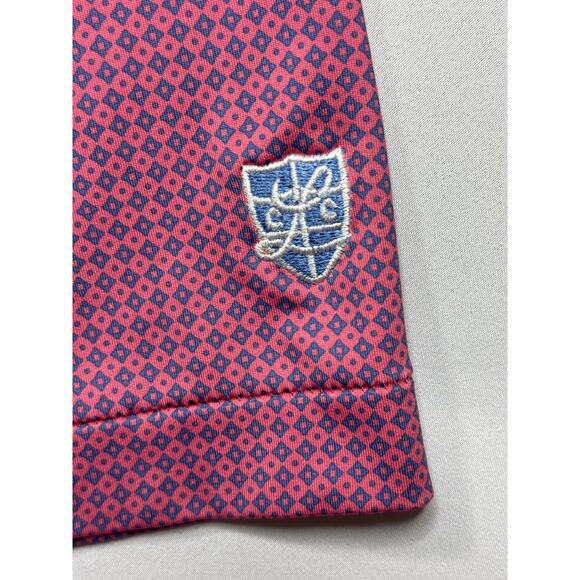 Peter Millar Summer Comfort Men's Short Sleeve Pink Geo Print Polo Shirt - M - Picture 2 of 5